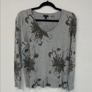 Talbots Gray and Black Floral Long Sleeve Top
